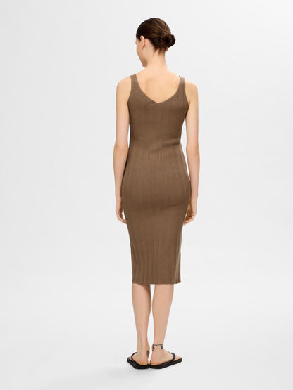 Brown knitted midi dress