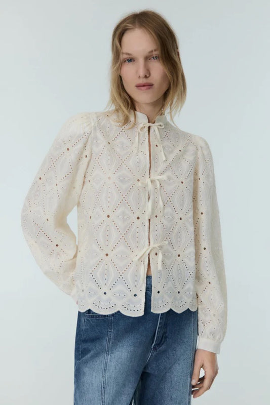 Openwork cotton shirt with South bows