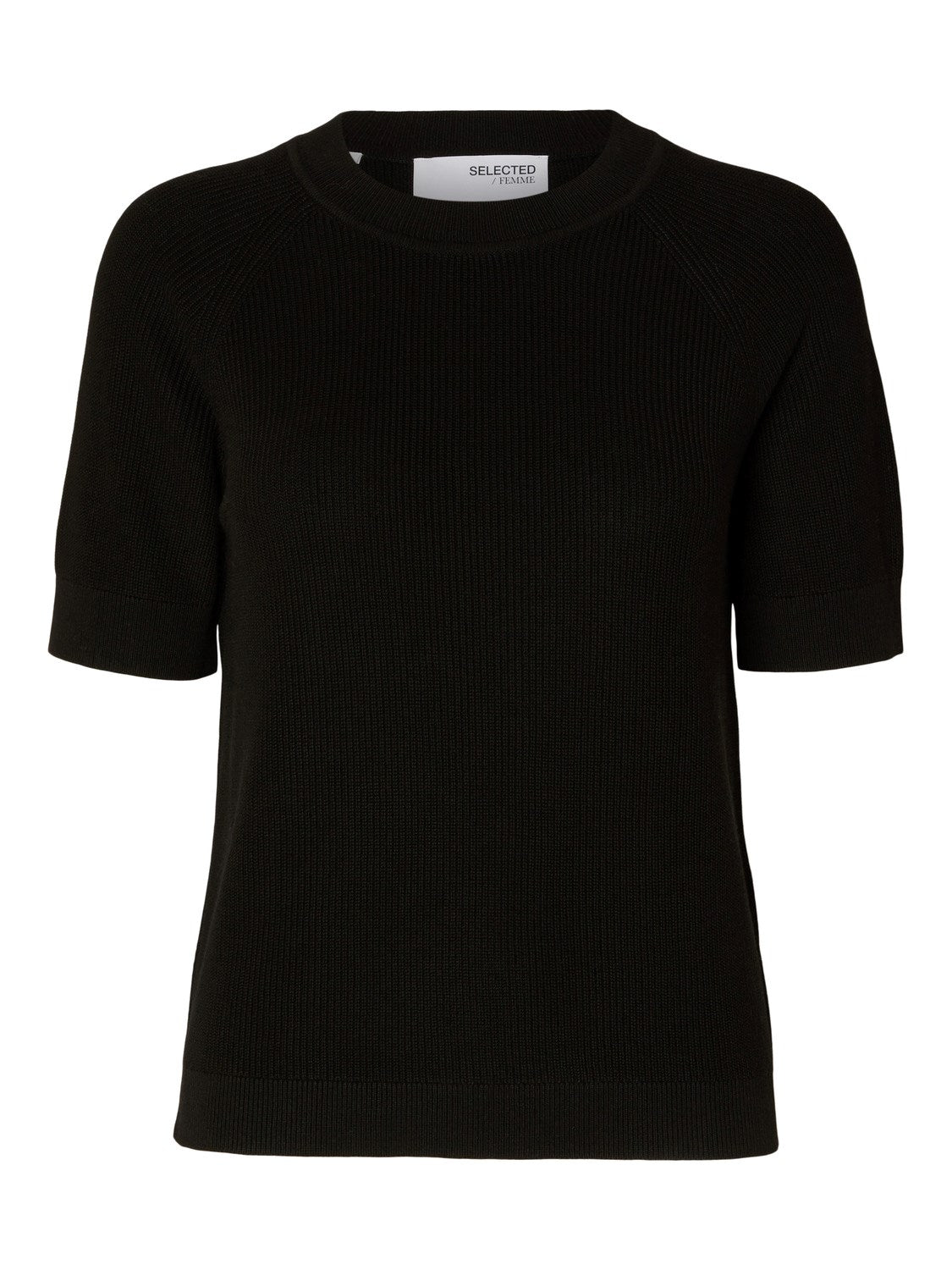 Black Short Sleeve Ribbed T-shirt - Women