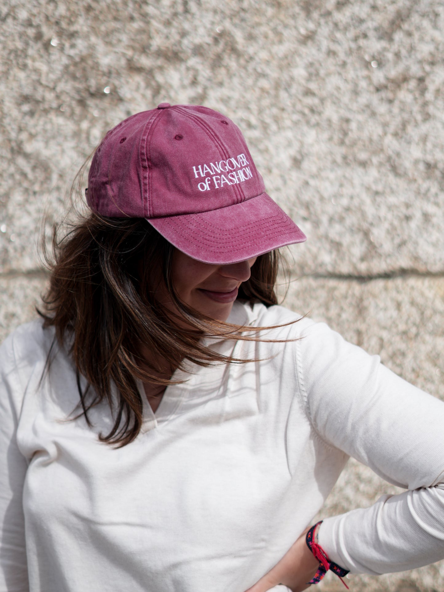 Unisex Worn Burgundy Cotton Cap