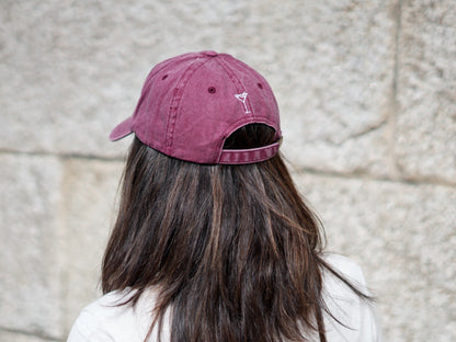 Unisex Worn Burgundy Cotton Cap