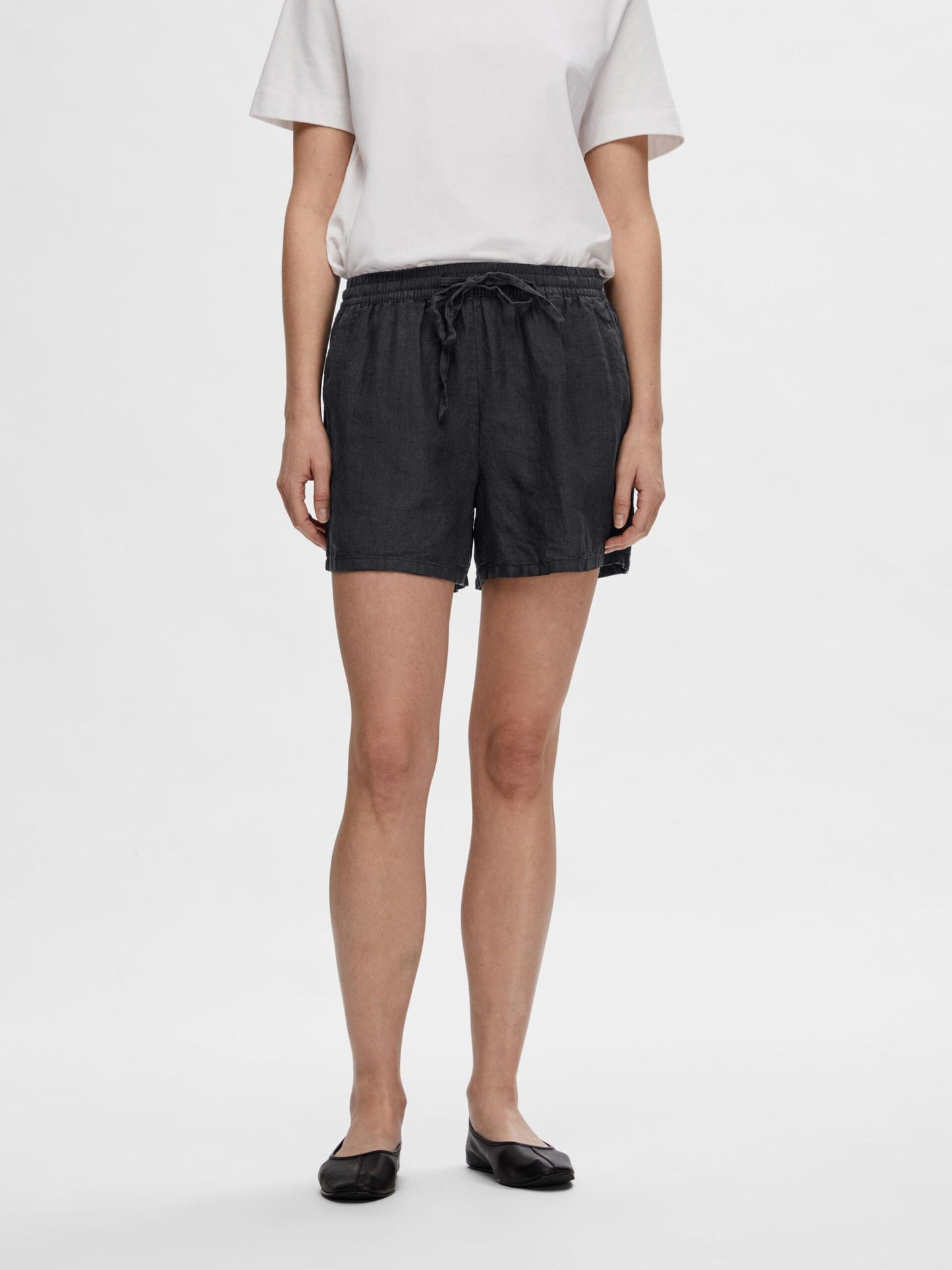 Black linen shorts