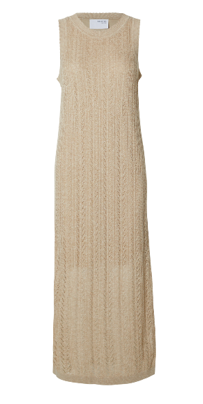 Long beige openwork knit dress