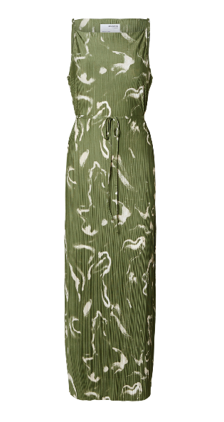 Long olive green pleated dress